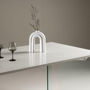 Ester – Table à manger rectangulaire – Gris clair, Transparent – 180 x 90 cm