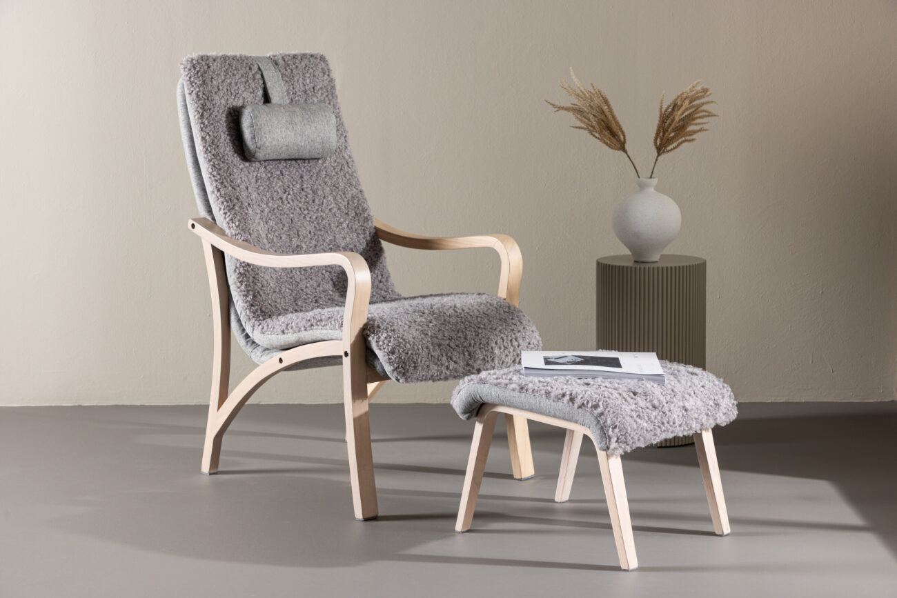 Fårö – Fauteuil lounge – Blanchi, Gris clair – 89 x 107 x 60 cm