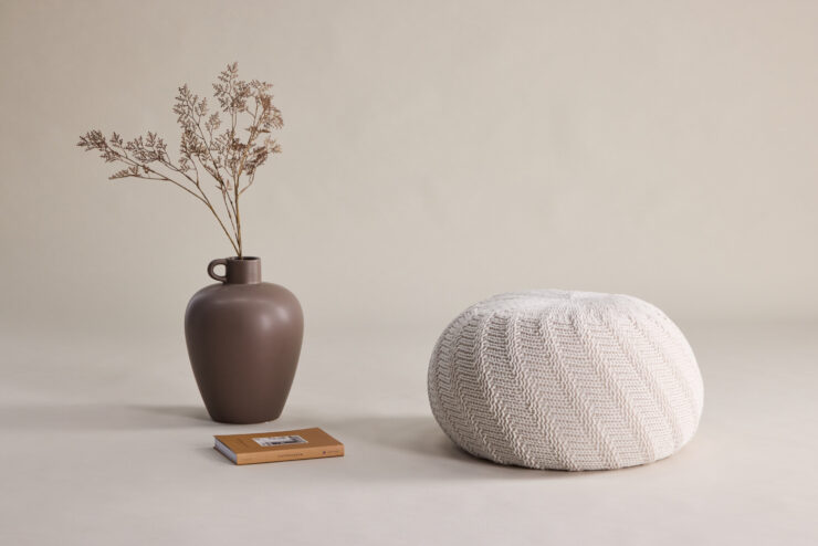 Ted – Pouf – Blanc cassé, Beige – ⌀45 cm