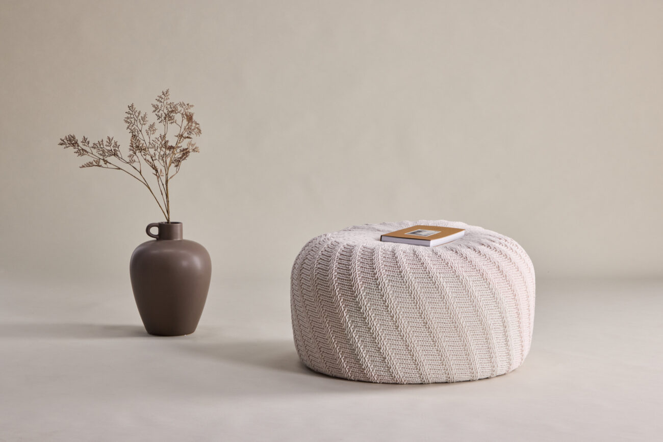 Ted – Pouf – Blanc cassé, Beige – ⌀60 cm