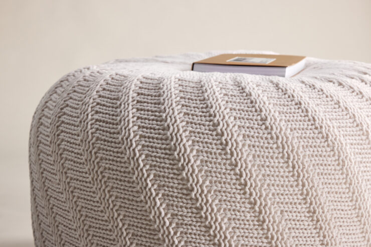 Ted – Pouf – Blanc cassé, Beige – ⌀60 cm