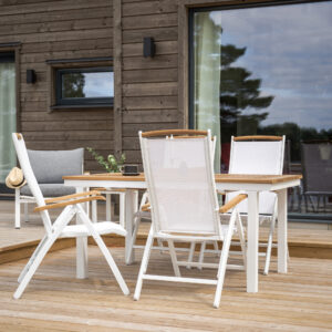 Panama – Chaise réglable – Naturel, Blanc – 75 x 110 x 60 cm
