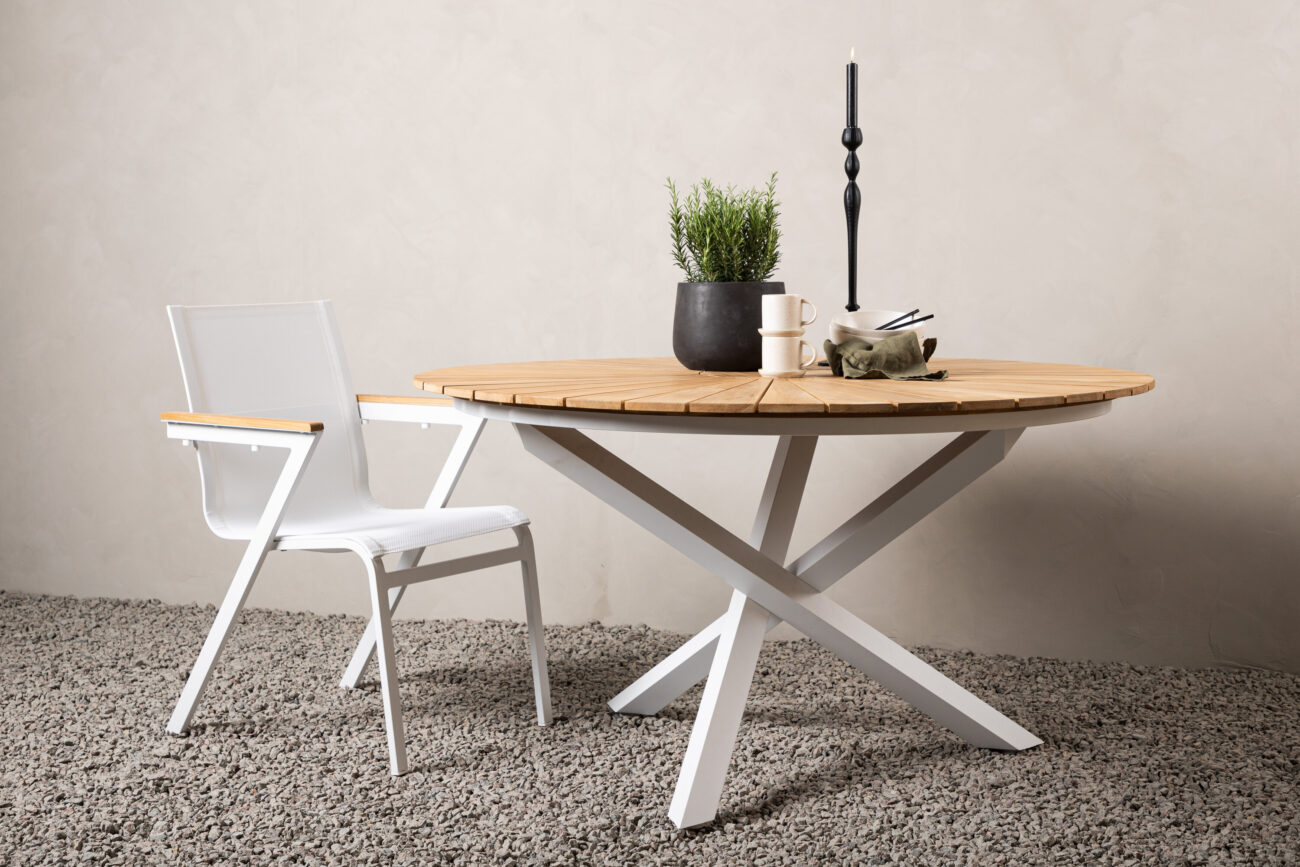 Mexico – Table à manger ronde – Naturel, Blanc – ⌀140 cm