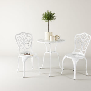 Nandin – Set café – Blanc – Table : 60 x 73 Chaise : 50 x 42 x 88 cm