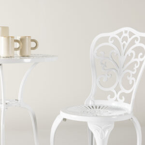 Nandin – Set café – Blanc – Table : 60 x 73 Chaise : 50 x 42 x 88 cm