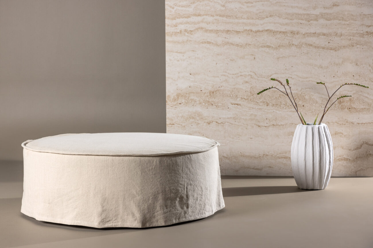 Vindö – Ottoman – Beige, Noir – ⌀101 cm