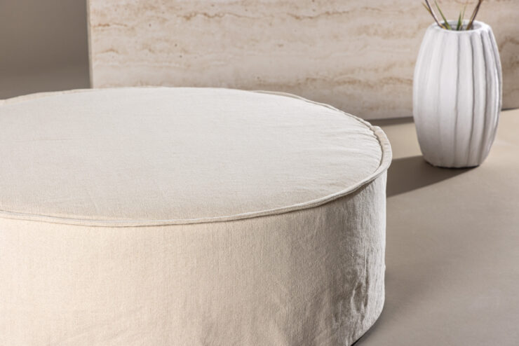 Vindö – Ottoman – Beige, Noir – ⌀101 cm