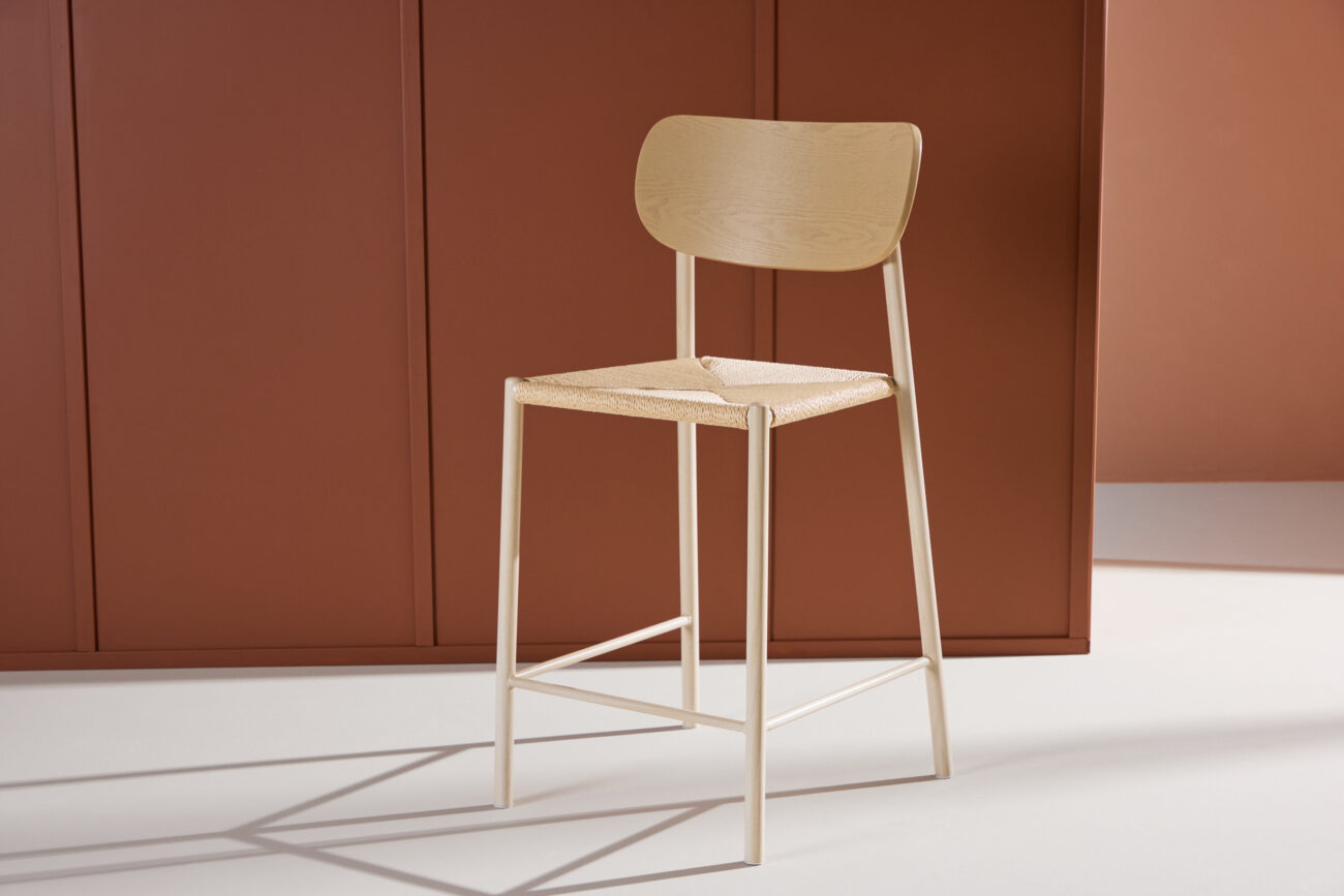 Polly – Chaise de bar – Beige, Blanchi – 55 x 101 x 52 cm