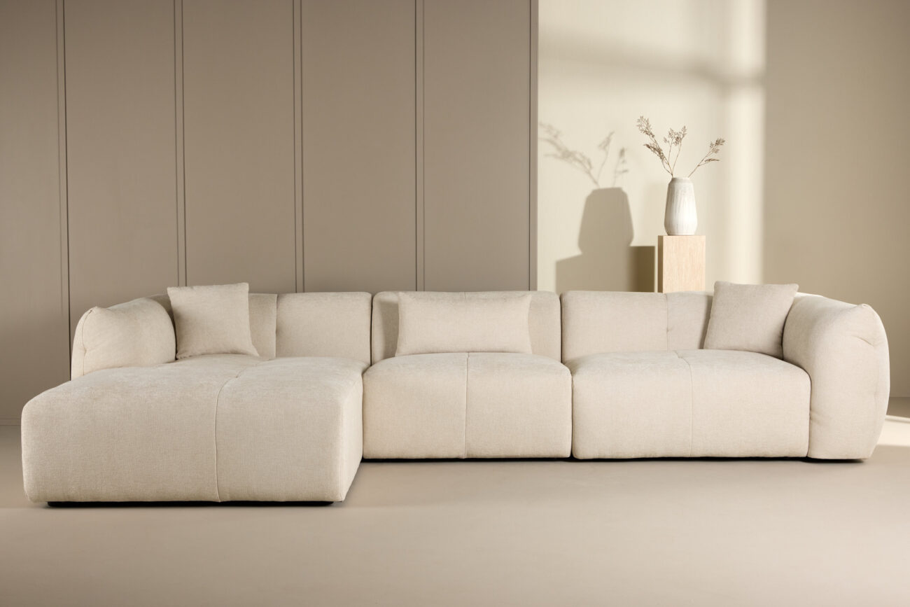 Positano – Canapé d’angle – Beige, Noir – 117 x 71 x 335 x 194 cm