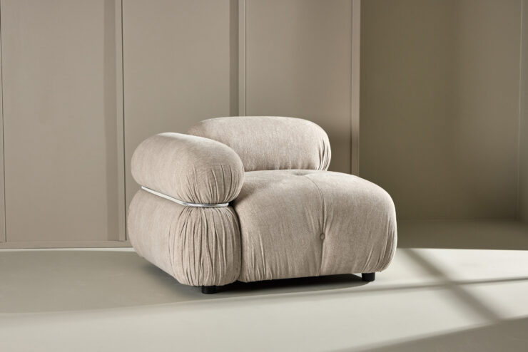 Mika – Module de canapé – Beige, Noir, Chrome – 95 x 70 x 95 cm