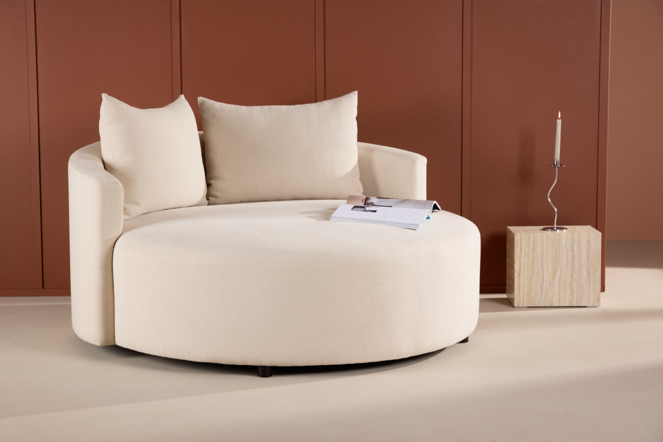 Kelso – Canapé 3 places – Beige, Noir – ⌀150 cm