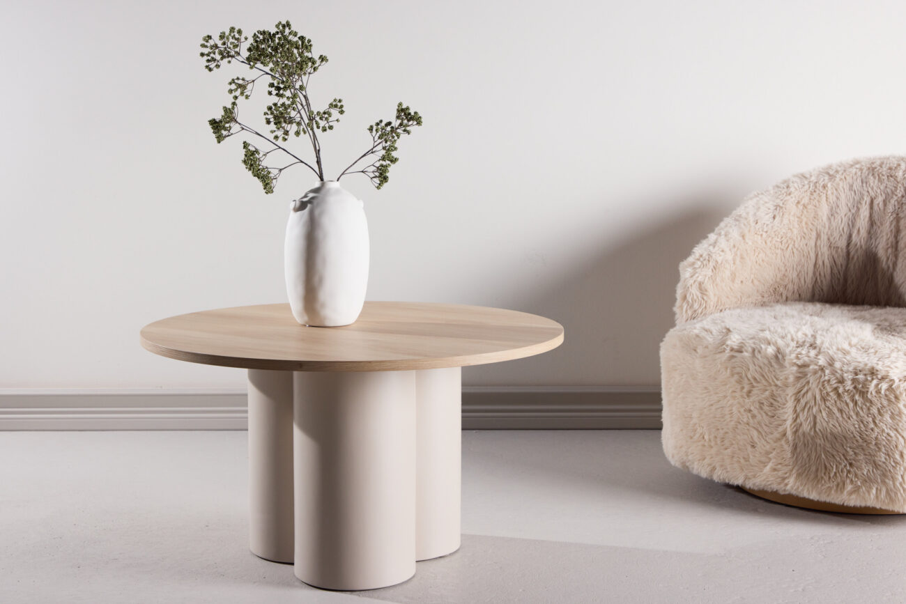 Olivia – Table basse – Beige, Blanchi – ⌀80 cm