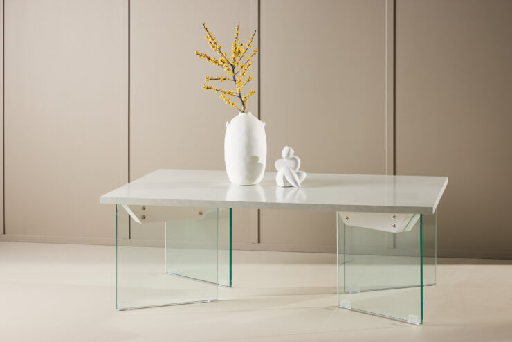 Ester – Table basse – Transparent, Blanc – 120 x 80 cm