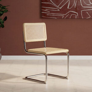 Robert – Chaise de salle à manger – Chrome, Naturel – 46 x 54 x 84 cm