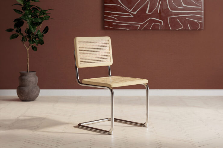 Robert – Chaise de salle à manger – Chrome, Naturel – 46 x 54 x 84 cm