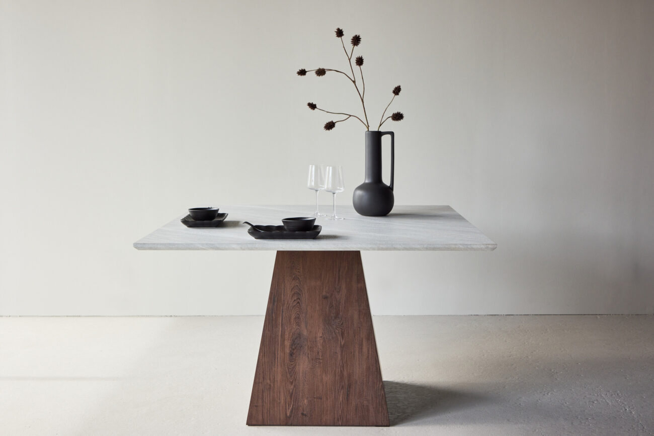 Cael – Table à manger rectangulaire – Moka, Gris clair – 120 x 120 cm