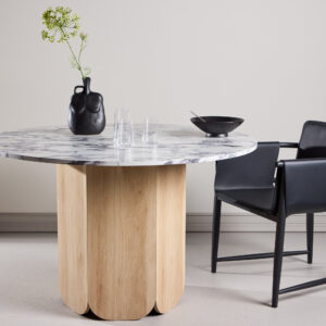 Tekla – Table à manger ronde – Naturel, Gris clair – ⌀120 cm