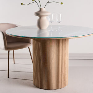 Härön – Table à manger ronde – Naturel, Blanc – ⌀120 cm
