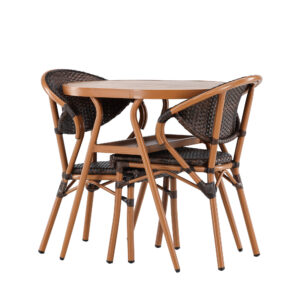 Abrantes – Set café – Marron – Chaise : 59 x 56 x 80 Table : 80 x 74 cm