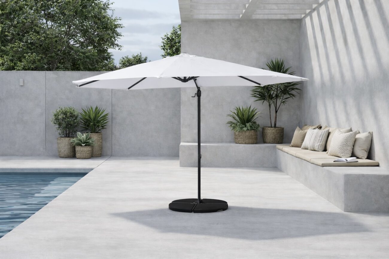 Leeds – Parasol – Noir, Blanc – ⌀300 cm