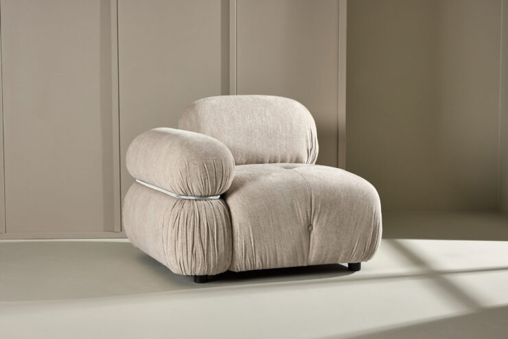 Mika – Module de canapé – Beige, Noir, Chrome – 95 x 80 x 95 cm