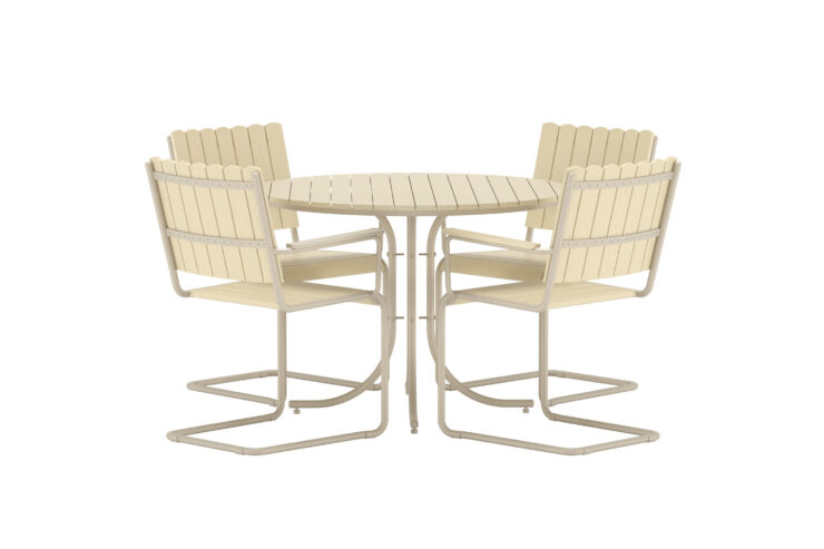 Holmsund – Ensemble repas – Beige – Table : ⌀100cm, Chaise : 55 x 87 x 59 cm