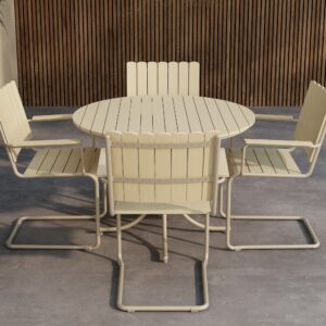 Holmsund – Ensemble repas – Beige – Table : ⌀100cm, Chaise : 55 x 87 x 59 cm