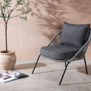 Lindos – Fauteuil lounge – Noir, Gris – 85 x 78 x 73 cm