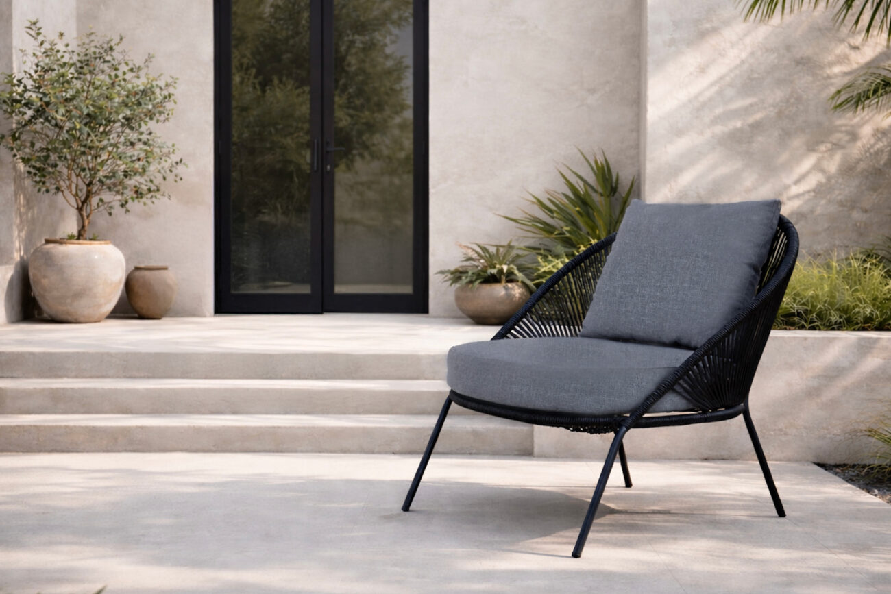 Lindos – Fauteuil lounge – Noir, Gris – 85 x 78 x 73 cm