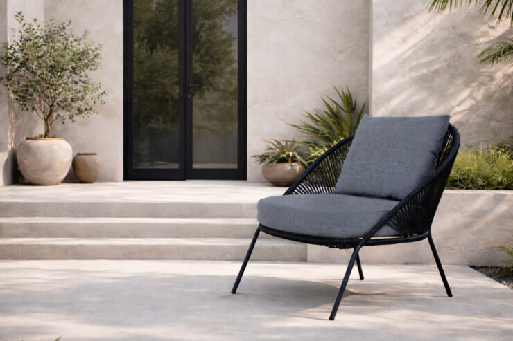 Lindos – Fauteuil lounge – Noir, Gris – 85 x 78 x 73 cm
