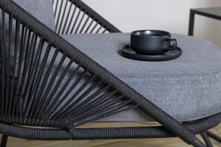 Lindos – Fauteuil lounge – Noir, Gris – 85 x 78 x 73 cm