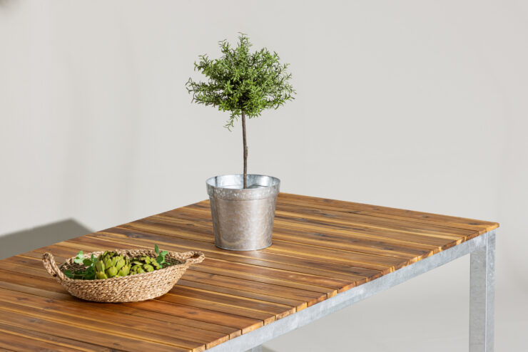 Zenia – Table à manger rectangulaire – Naturel, Argenté – 200 x 100 cm