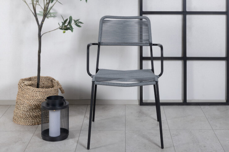 Lindos – Chaise de salle à manger – Noir, Gris – 66 x 85 x 55 cm