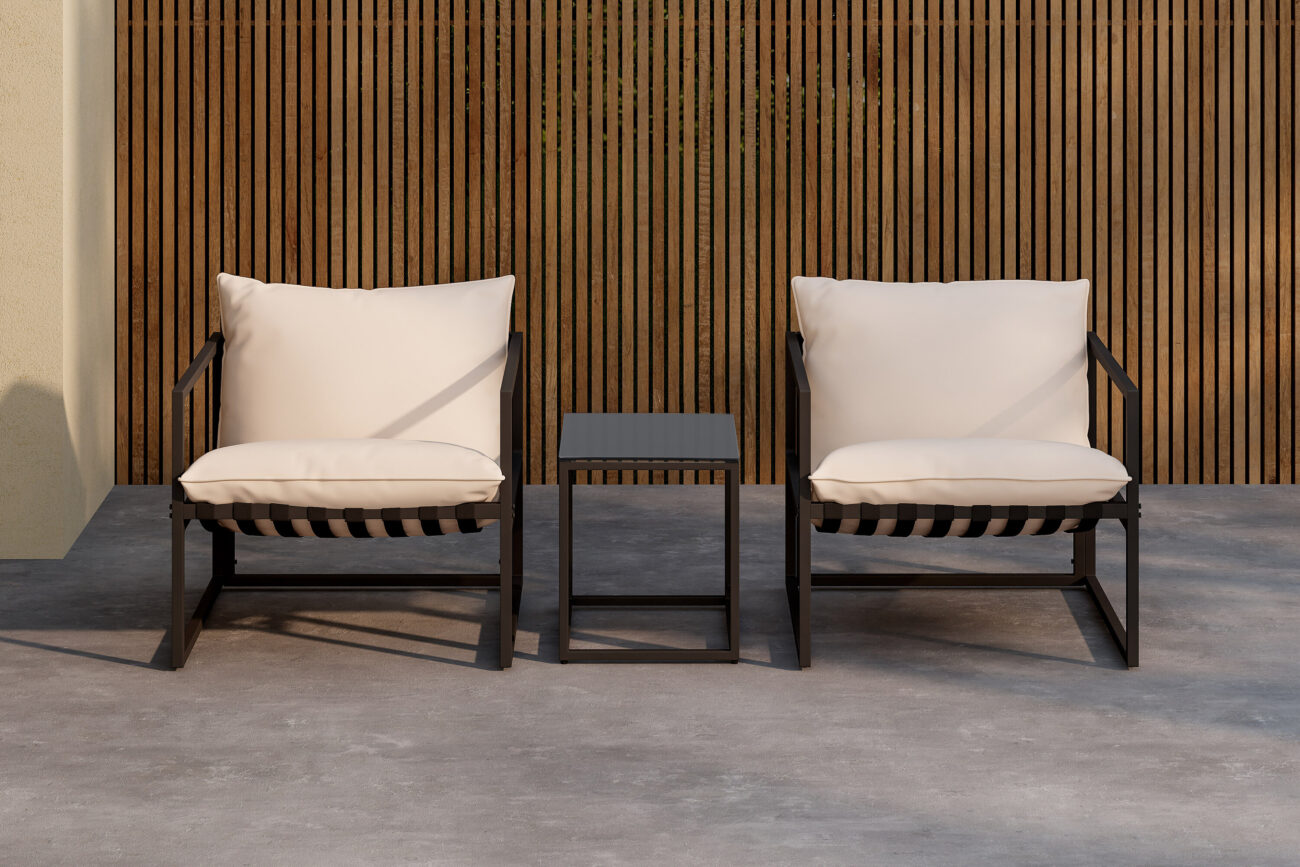 Messina – Salon lounge – Noir – Table :50 x 40 x 45Canapé :75 x 75 x 61 cm