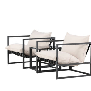 Messina – Salon lounge – Noir – Table :50 x 40 x 45Canapé :75 x 75 x 61 cm