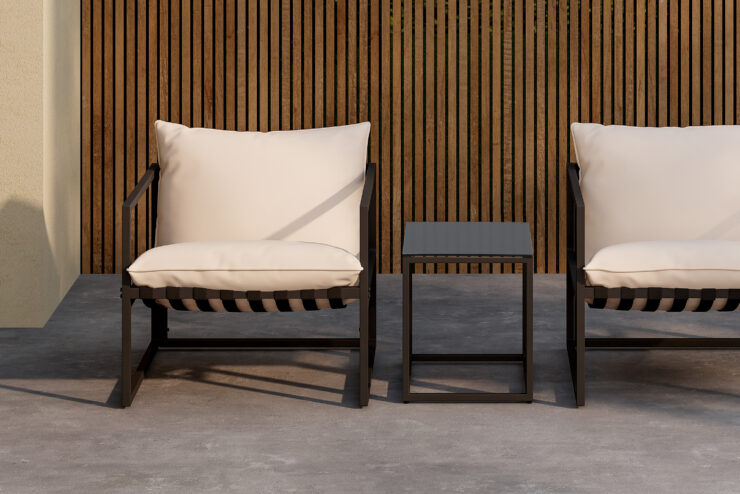 Messina – Salon lounge – Noir – Table :50 x 40 x 45Canapé :75 x 75 x 61 cm