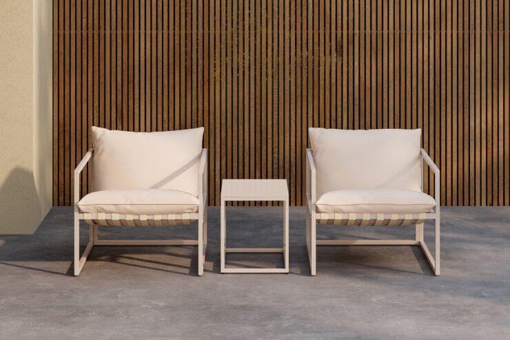 Messina – Salon lounge – Beige – Table :50 x 40 x 45Canapé :75 x 75 x 61 cm