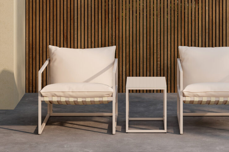 Messina – Salon lounge – Beige – Table :50 x 40 x 45Canapé :75 x 75 x 61 cm