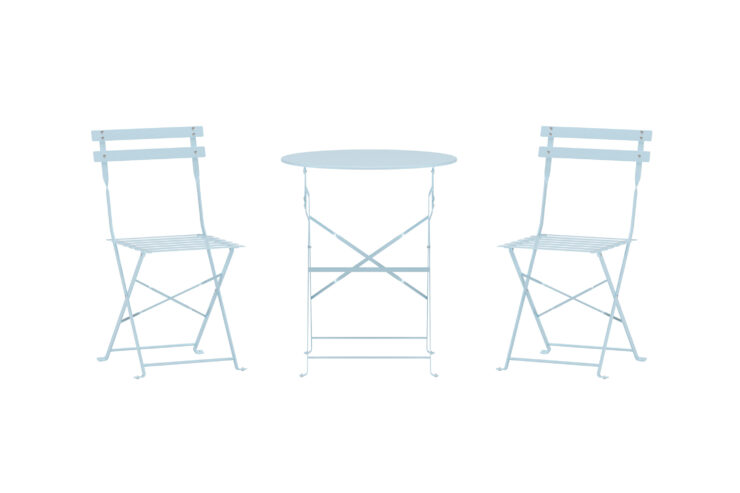 Tao – Set café – Bleu – Table : ⌀60cm, Chaise : 46 x 88 x 42 cm
