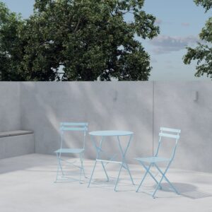 Tao – Set café – Bleu – Table : ⌀60cm, Chaise : 46 x 88 x 42 cm