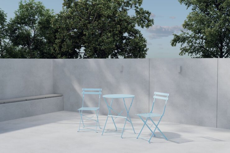 Tao – Set café – Bleu – Table : ⌀60cm, Chaise : 46 x 88 x 42 cm