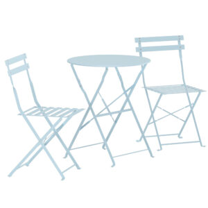 Tao – Set café – Bleu – Table : ⌀60cm, Chaise : 46 x 88 x 42 cm