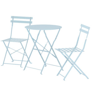 Tao – Set café – Bleu – Table : ⌀60cm, Chaise : 46 x 88 x 42 cm