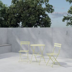Tao – Set café – Jaune clair – Table : ⌀60cm, Chaise : 46 x 88 x 42 cm