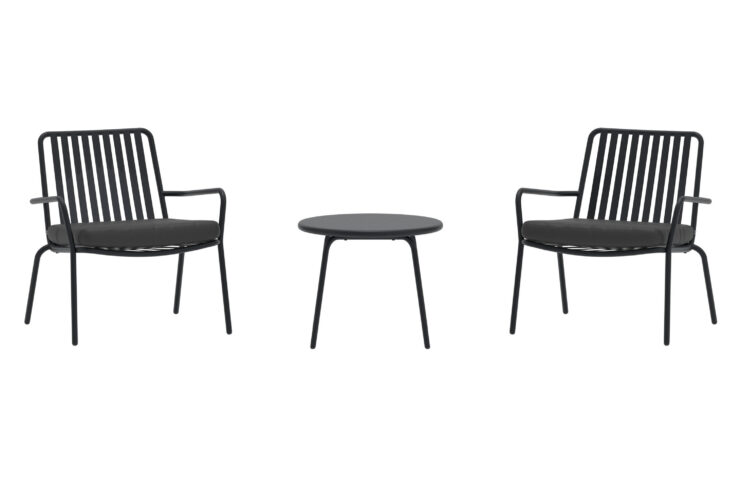 Mykonos – Salon lounge – Noir – Table : ⌀50cm, Chaise : 65 x 68 x 65 cm