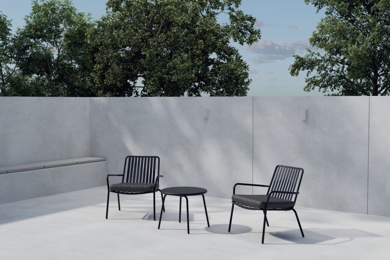 Mykonos – Salon lounge – Noir – Table : ⌀50cm, Chaise : 65 x 68 x 65 cm