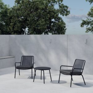 Mykonos – Salon lounge – Noir – Table : ⌀50cm, Chaise : 65 x 68 x 65 cm