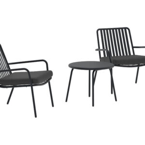 Mykonos – Salon lounge – Noir – Table : ⌀50cm, Chaise : 65 x 68 x 65 cm