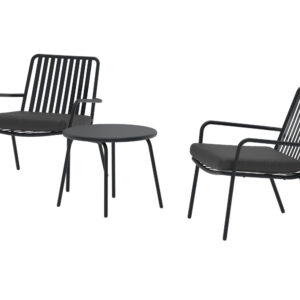 Mykonos – Salon lounge – Noir – Table : ⌀50cm, Chaise : 65 x 68 x 65 cm
