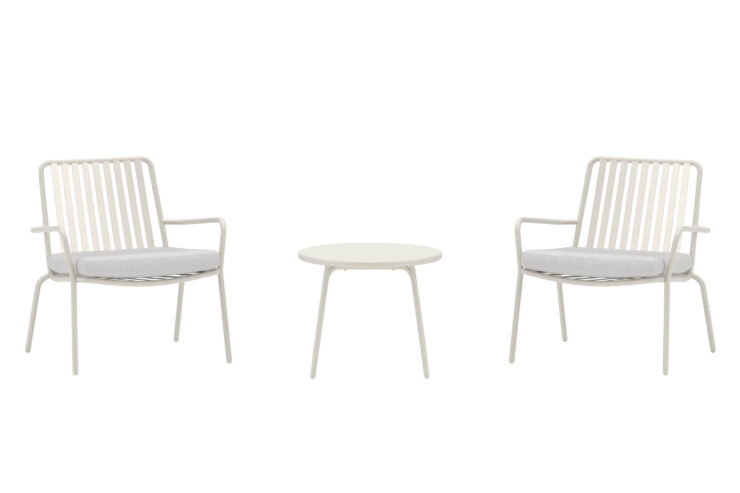 Mykonos – Salon lounge – Beige – Table : ⌀50cm, Chaise : 65 x 68 x 65 cm